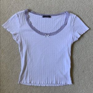 Pointelle lace trim bow short sleeve